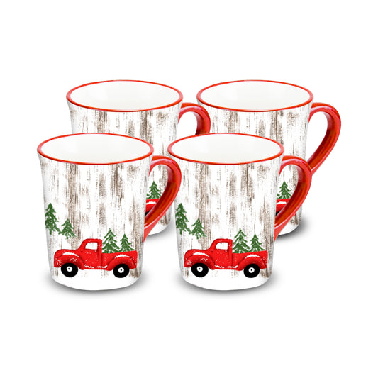 RED TRUCK 4PC MUG SET