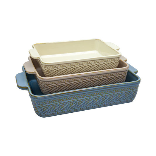 3PC TEXTURED RECTANGLE BAKEWARE SET